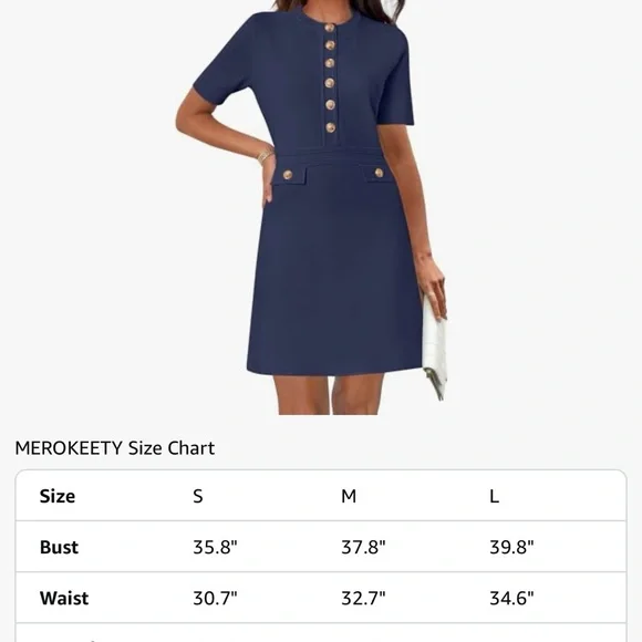 NWT Merokeety medium navy knit button dress - Picture 4 of 5